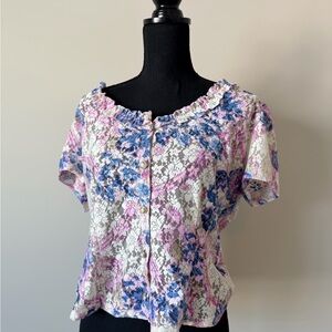 Floral Lace Women Top - Blue and Pink